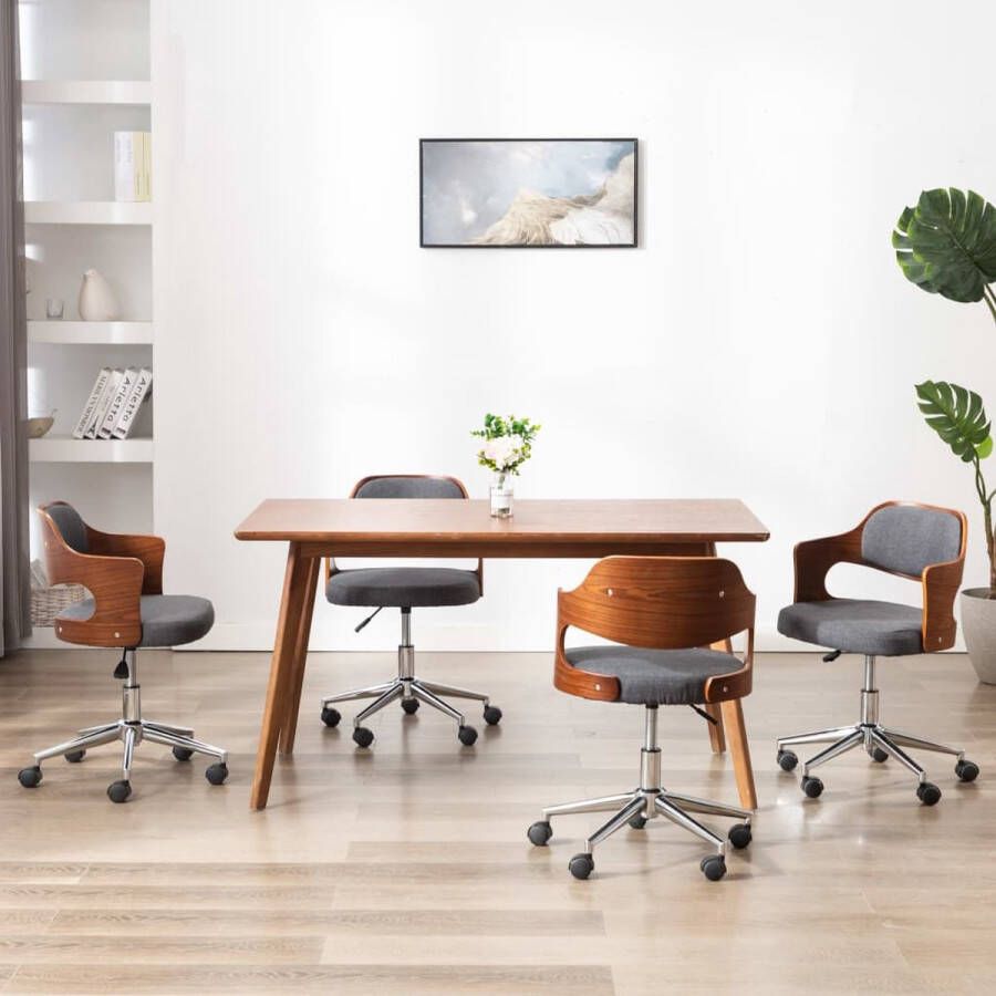 Medina Eetkamerstoelen 4 st draaibaar gebogen hout en stof grijs