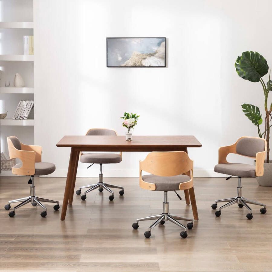 Medina Eetkamerstoelen 4 st draaibaar gebogen hout en stof taupe