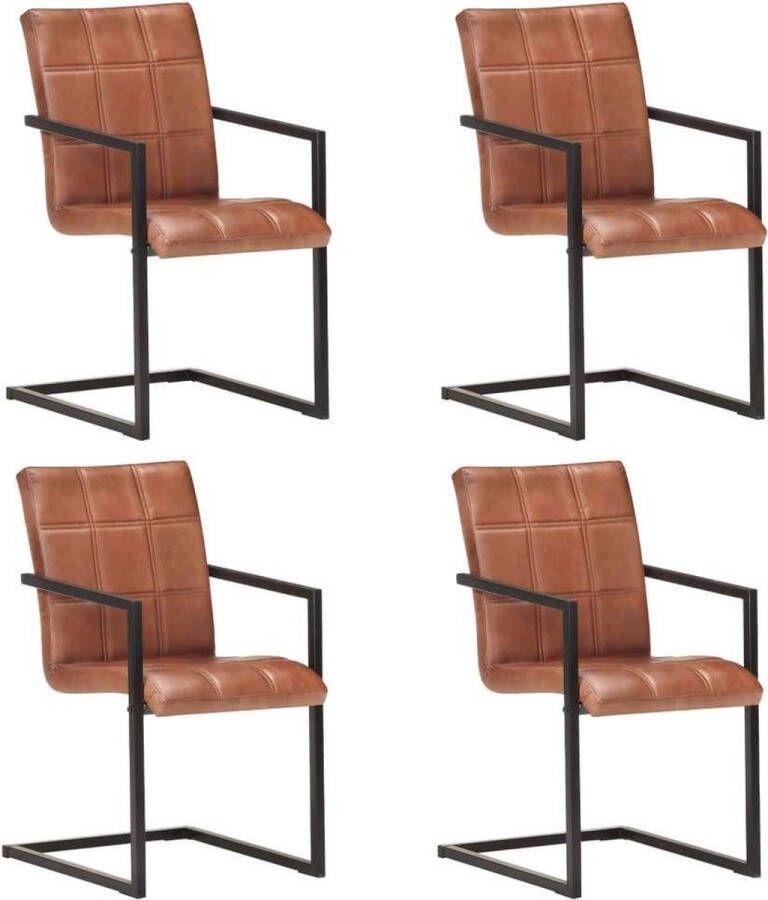 Medina Eetkamerstoelen 4 st echt leer bruin