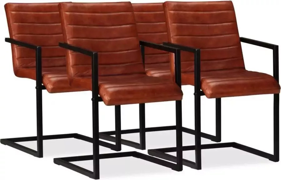 Medina Eetkamerstoelen 4 st echt leer bruin