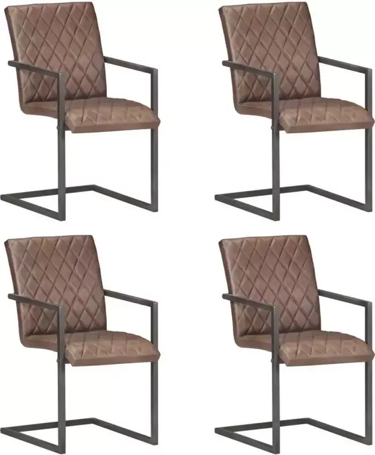 Medina Eetkamerstoelen 4 st echt leer bruin
