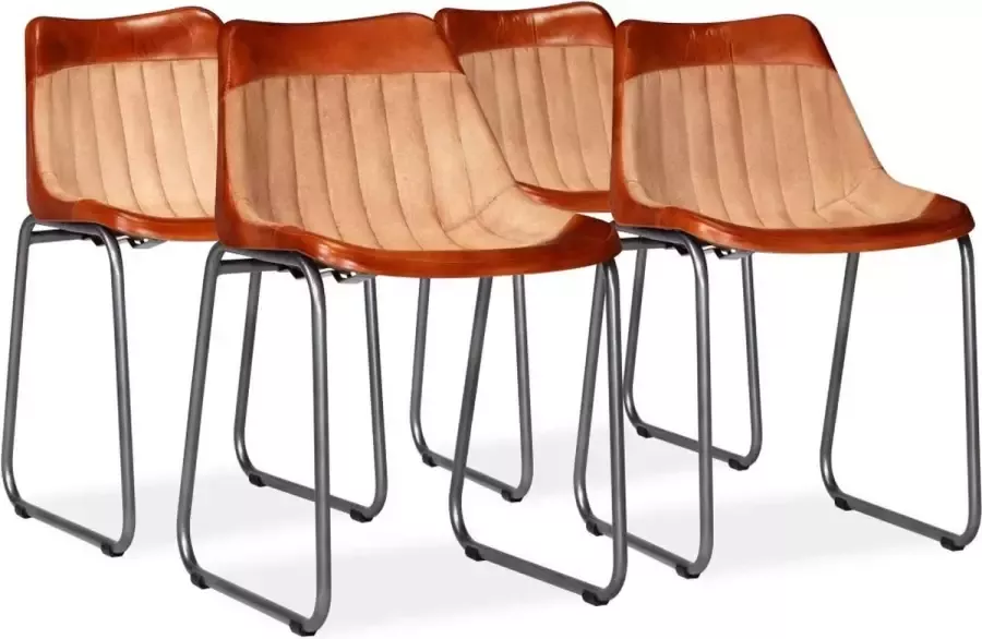 Medina Eetkamerstoelen 4 st echt leer en canvas bruin en beige