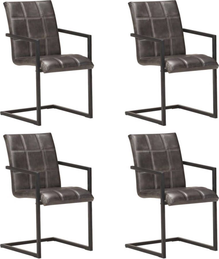 medina Eetkamerstoelen 4 st echt leer grijs