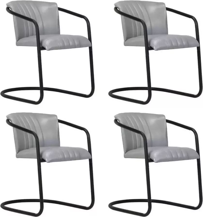 Medina Eetkamerstoelen 4 st echt leer grijs