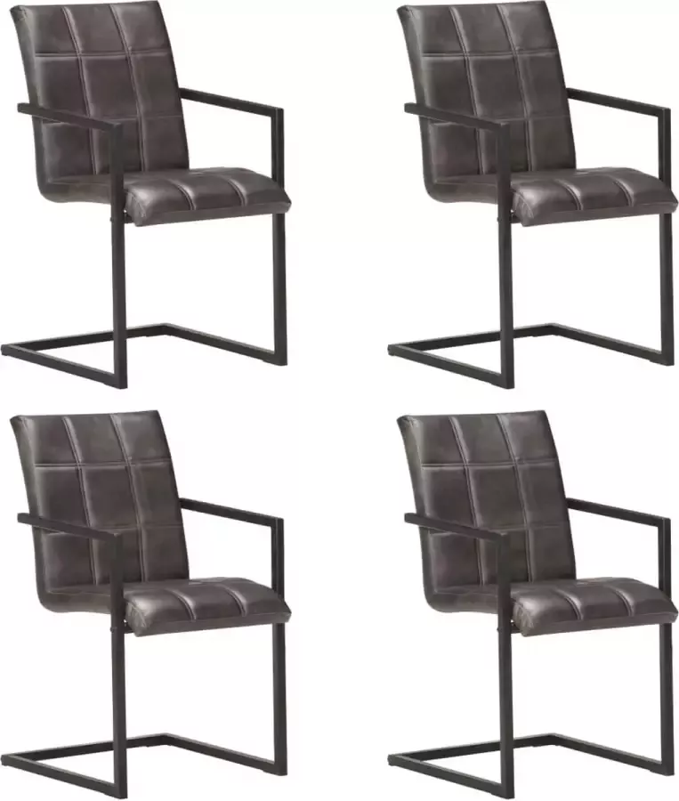 Medina Eetkamerstoelen 4 st echt leer grijs