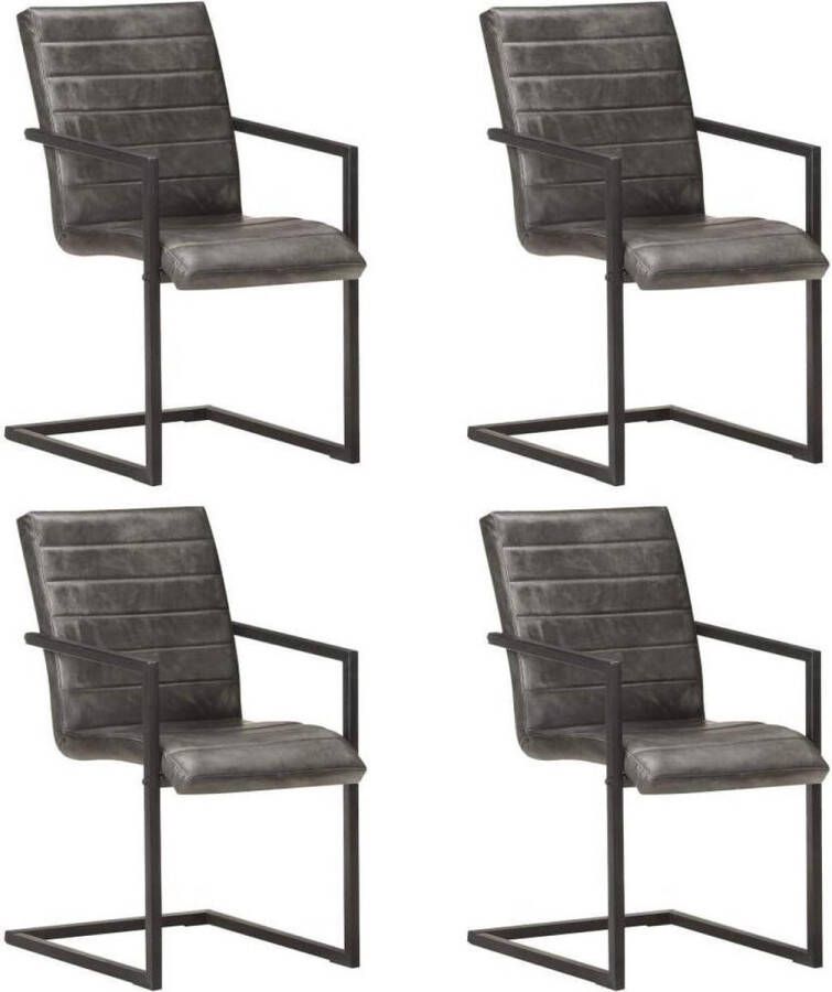 Medina Eetkamerstoelen 4 st echt leer grijs