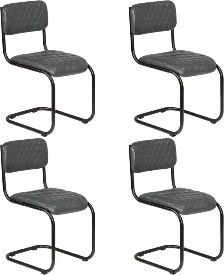medina Eetkamerstoelen 4 st echt leer grijs