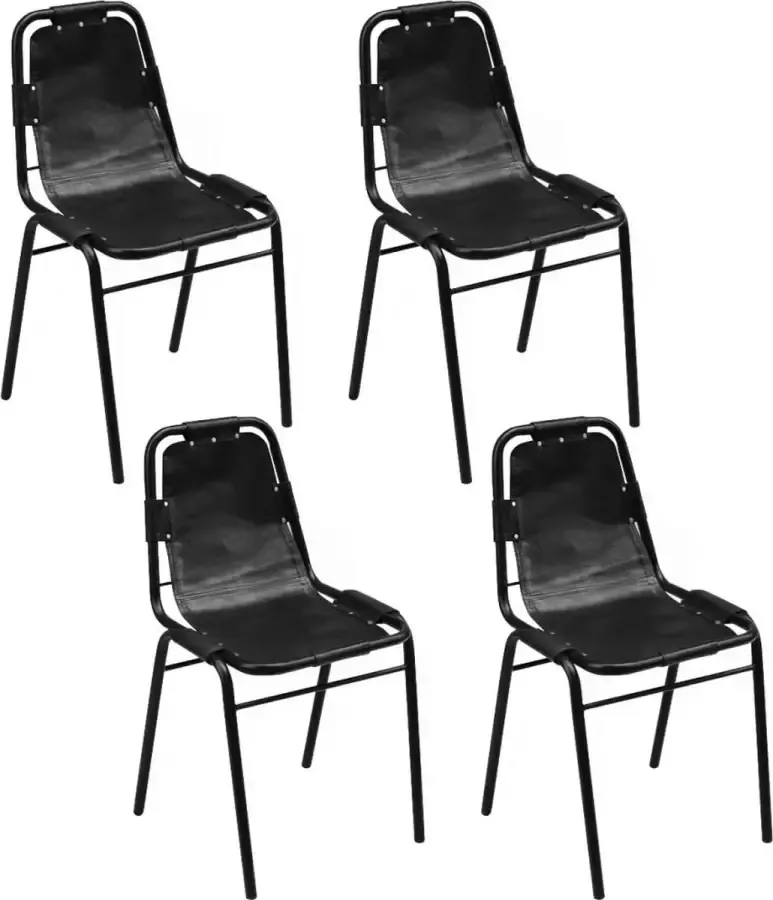 Medina Eetkamerstoelen 4 st echt leer zwart