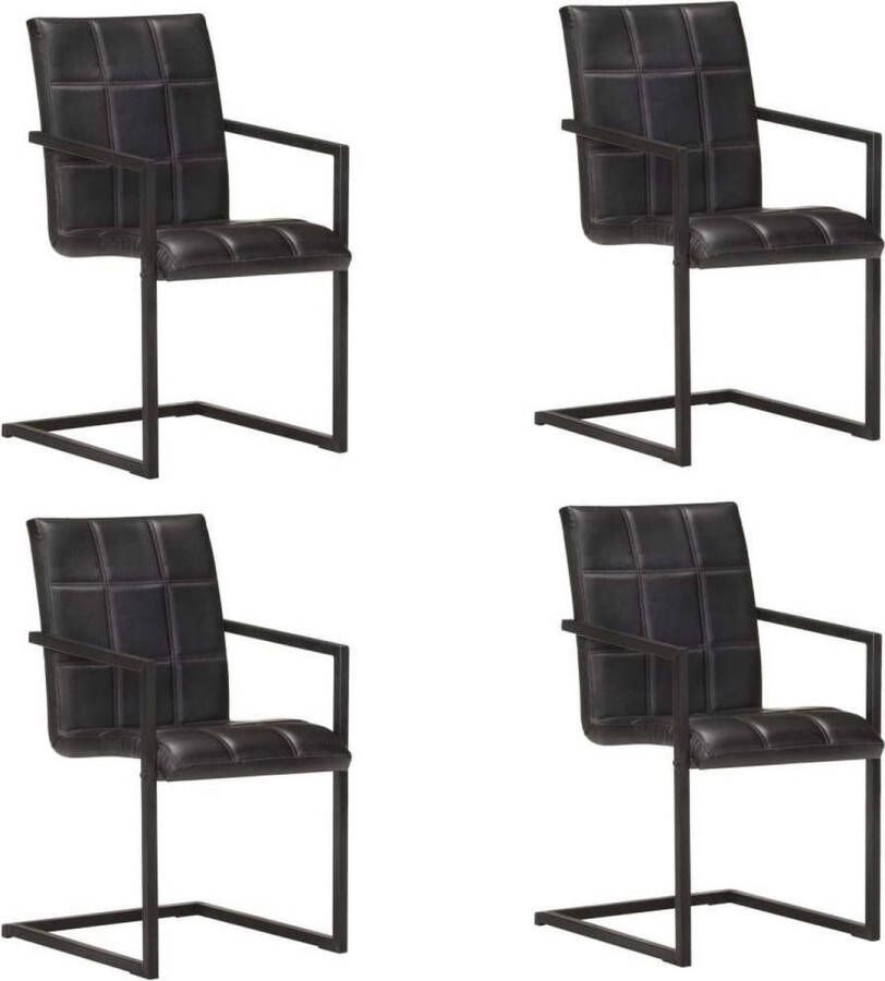 Medina Eetkamerstoelen 4 st echt leer zwart