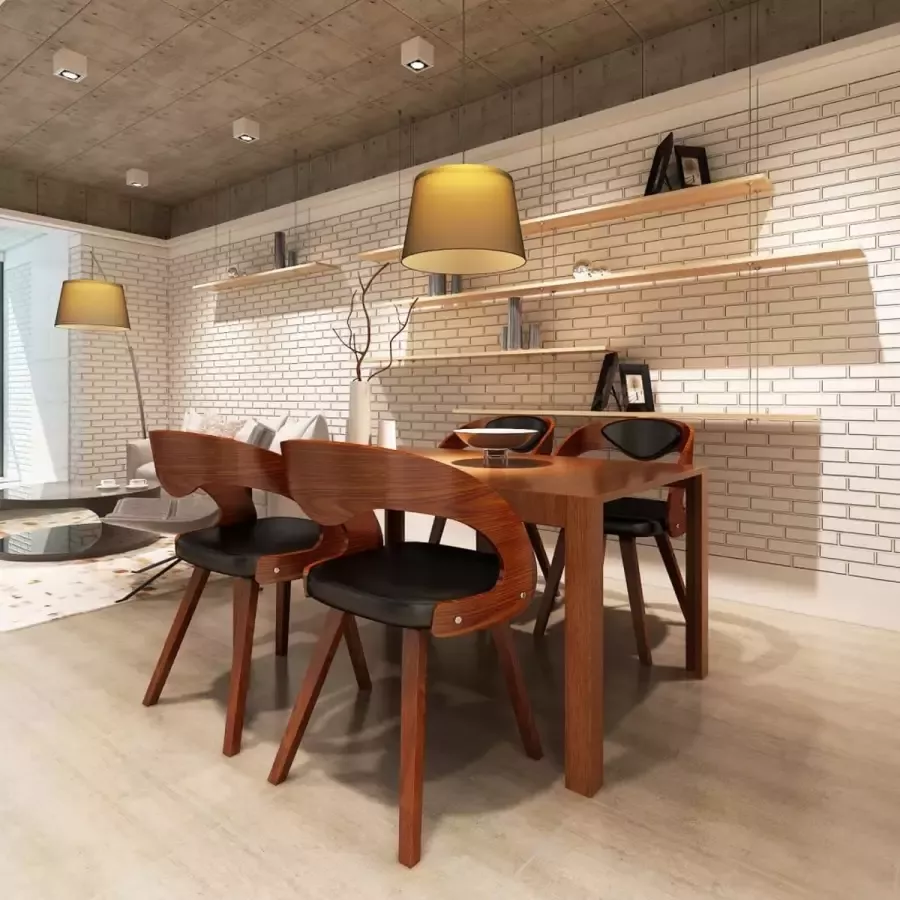 Medina Eetkamerstoelen 4 st gebogen hout en kunstleer bruin