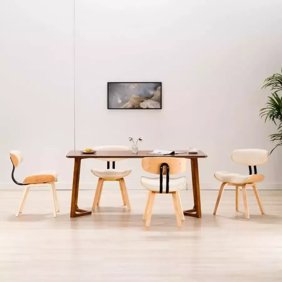 Medina Eetkamerstoelen 4 st gebogen hout en kunstleer crème