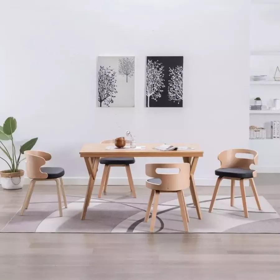 Medina Eetkamerstoelen 4 st gebogen hout en kunstleer zwart