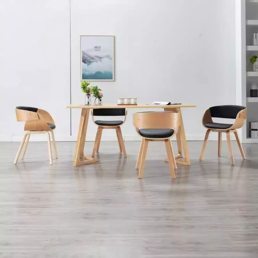 Medina Eetkamerstoelen 4 st gebogen hout en kunstleer zwart