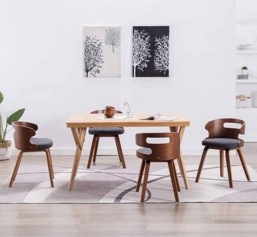 medina Eetkamerstoelen 4 st gebogen hout en stof donkergrijs