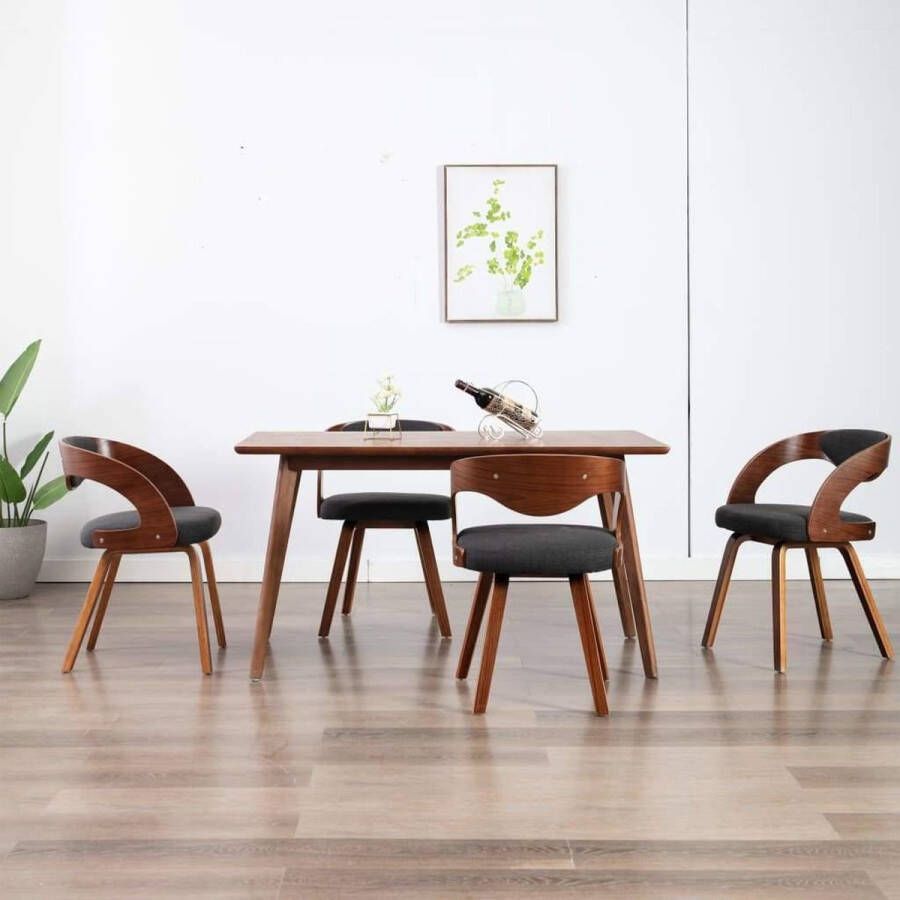 Medina Eetkamerstoelen 4 st gebogen hout en stof donkergrijs