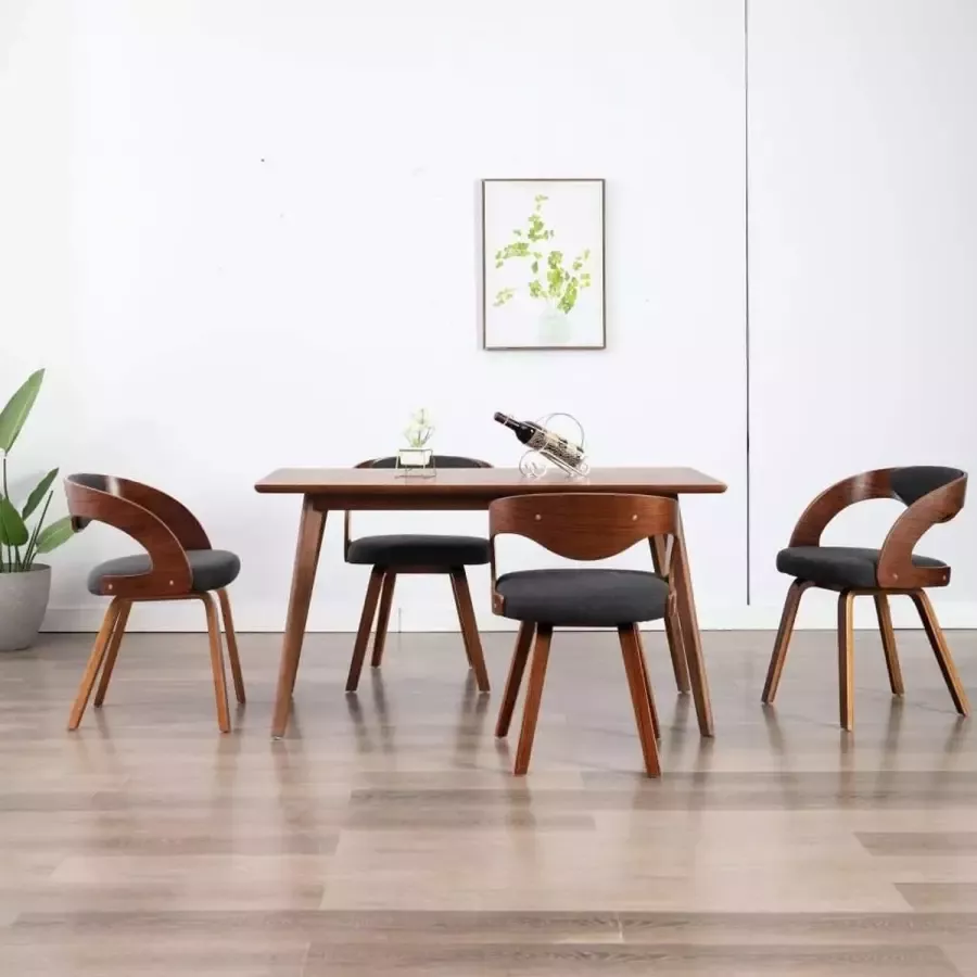 medina Eetkamerstoelen 4 st gebogen hout en stof donkergrijs