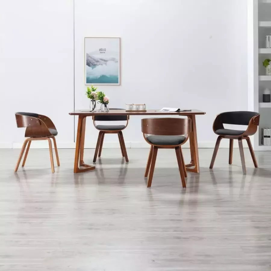 Medina Eetkamerstoelen 4 st gebogen hout en stof grijs