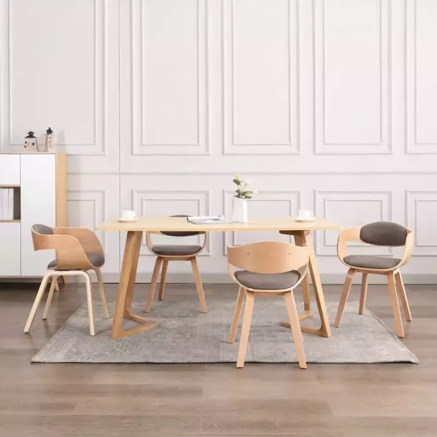 Medina Eetkamerstoelen 4 st gebogen hout en stof taupe