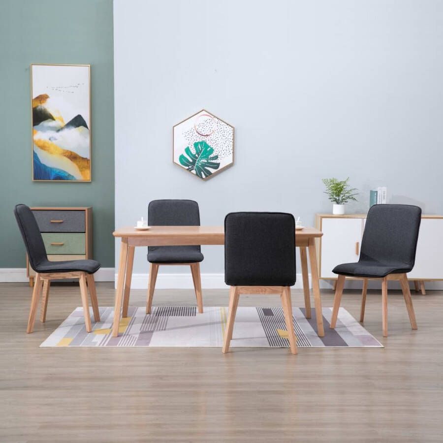 Medina Eetkamerstoelen 4 st stof en massief eikenhout grijs
