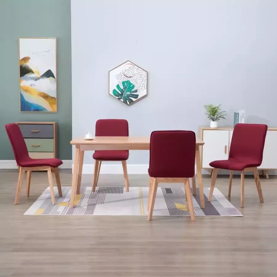 Medina Eetkamerstoelen 4 st stof en massief eikenhout rood
