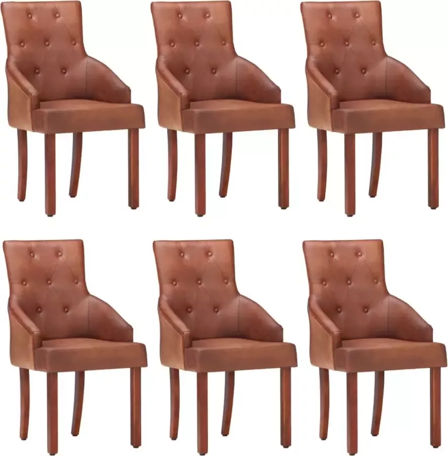 Medina Eetkamerstoelen 6 st echt geitenleer bruin