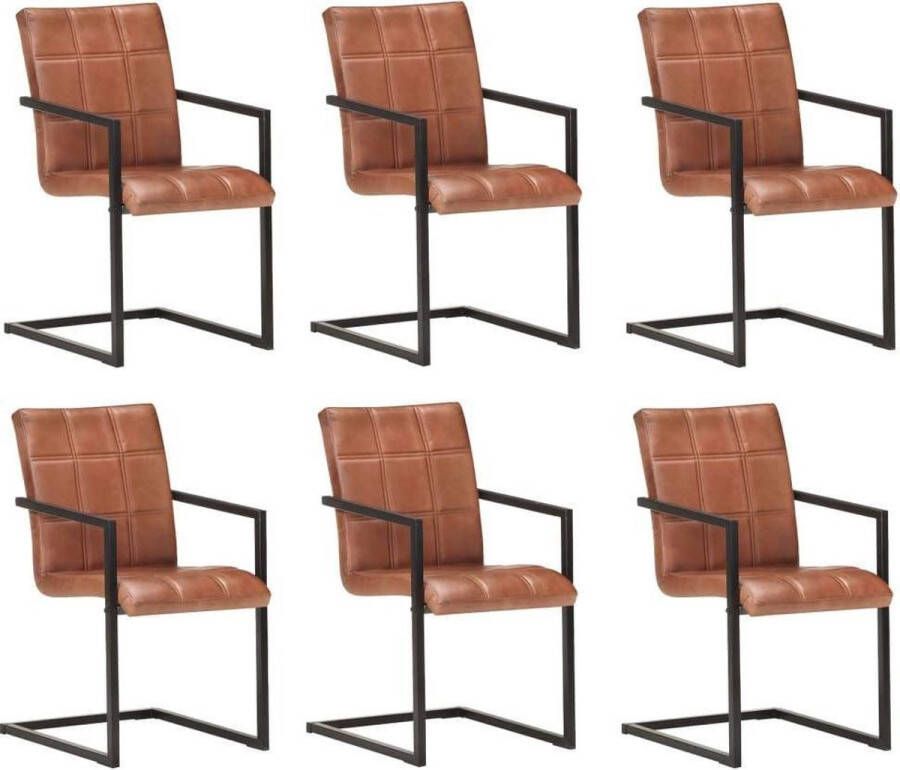 Medina Eetkamerstoelen 6 st echt leer bruin