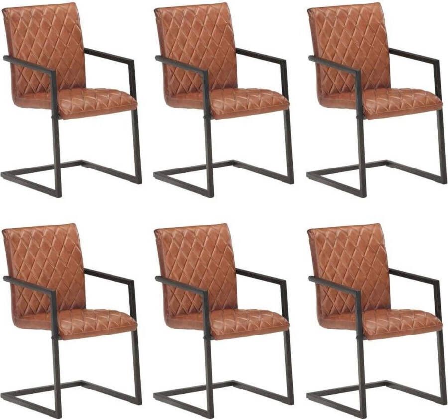 Medina Eetkamerstoelen 6 st echt leer bruin