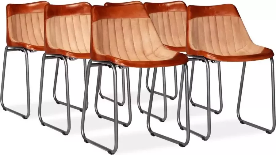 Medina Eetkamerstoelen 6 st echt leer en canvas bruin en beige