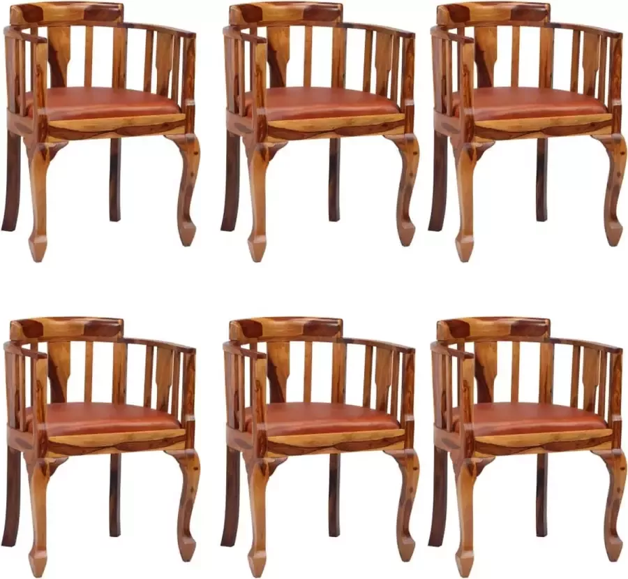 Medina Eetkamerstoelen 6 st echt leer en massief sheeshamhout