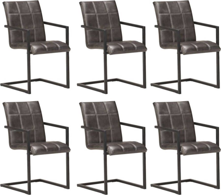 medina Eetkamerstoelen 6 st echt leer grijs