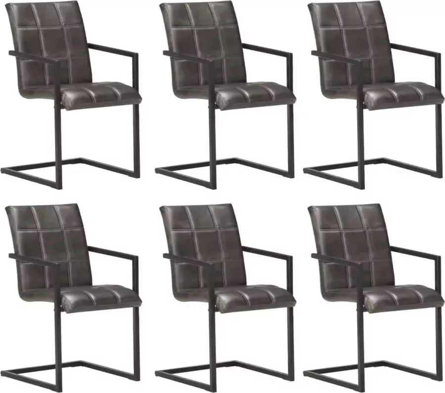 Medina Eetkamerstoelen 6 st echt leer grijs