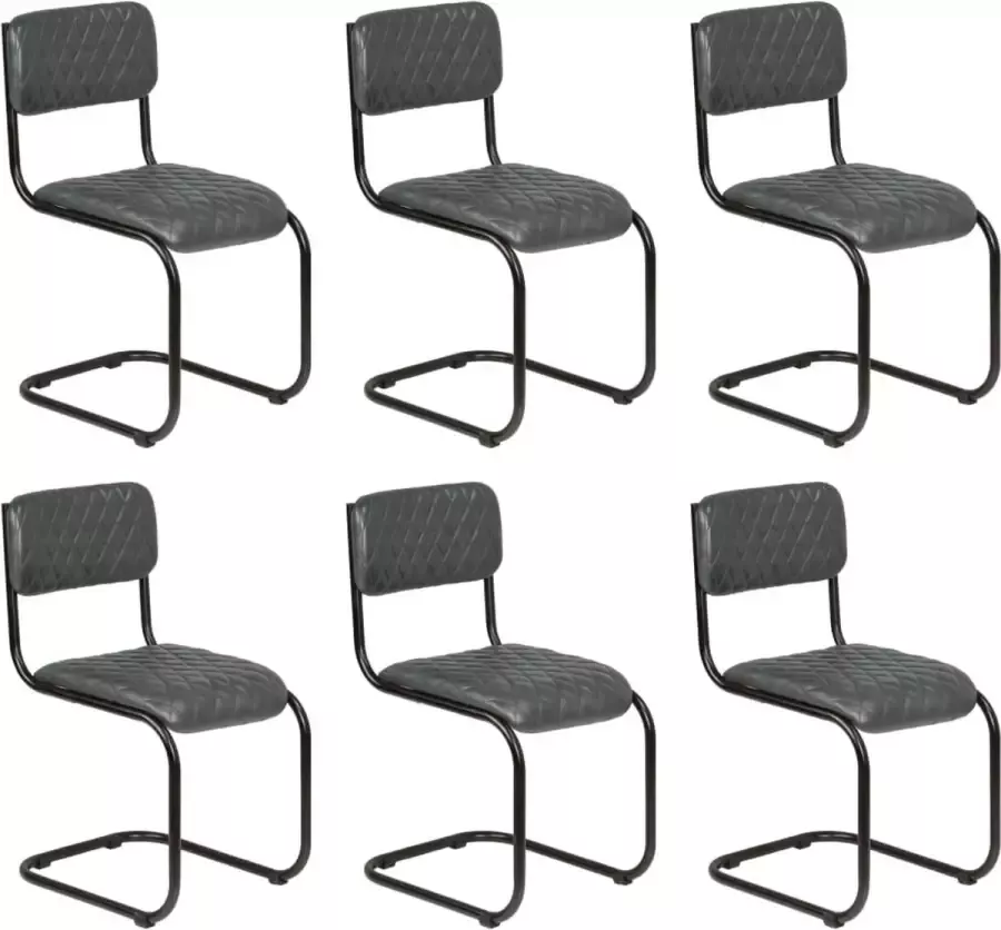 Medina Eetkamerstoelen 6 st echt leer grijs
