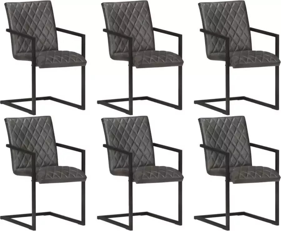 Medina Eetkamerstoelen 6 st echt leer grijs