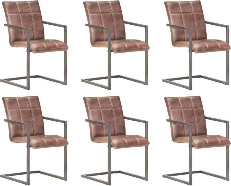 Medina Eetkamerstoelen 6 st echt leer verweerd bruin