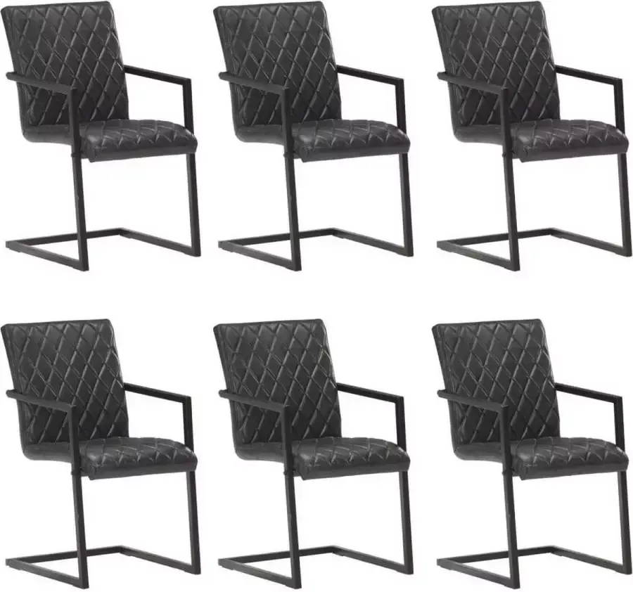 Medina Eetkamerstoelen 6 st echt leer zwart