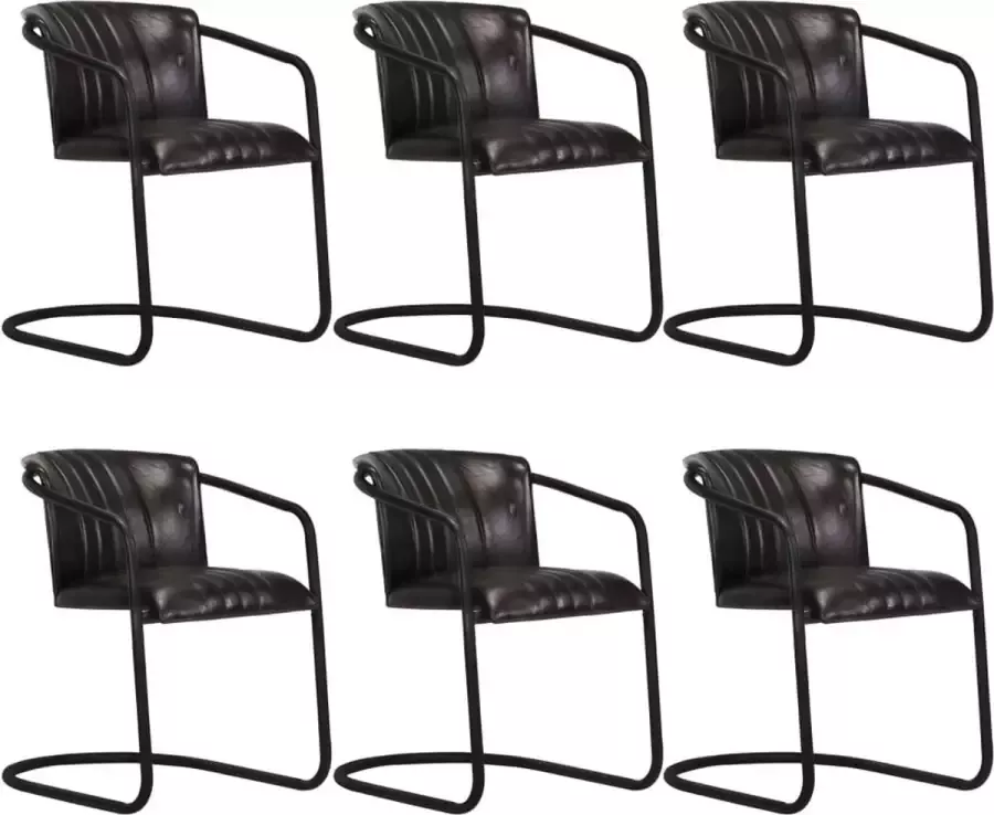 Medina Eetkamerstoelen 6 st echt leer zwart