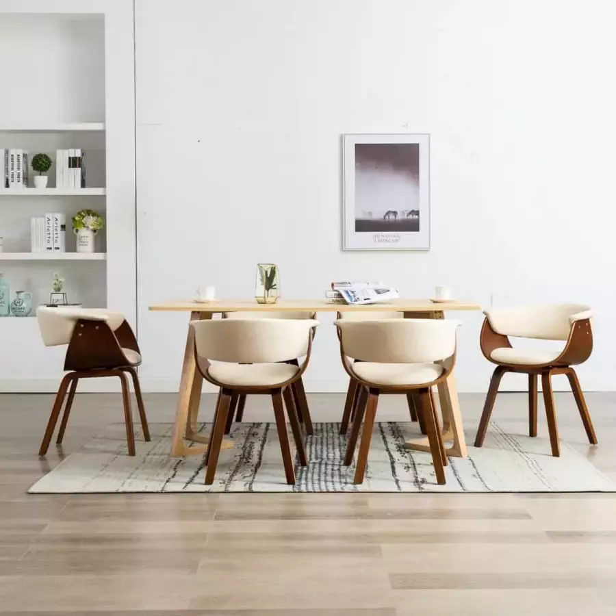 Medina Eetkamerstoelen 6 st gebogen hout en kunstleer crème