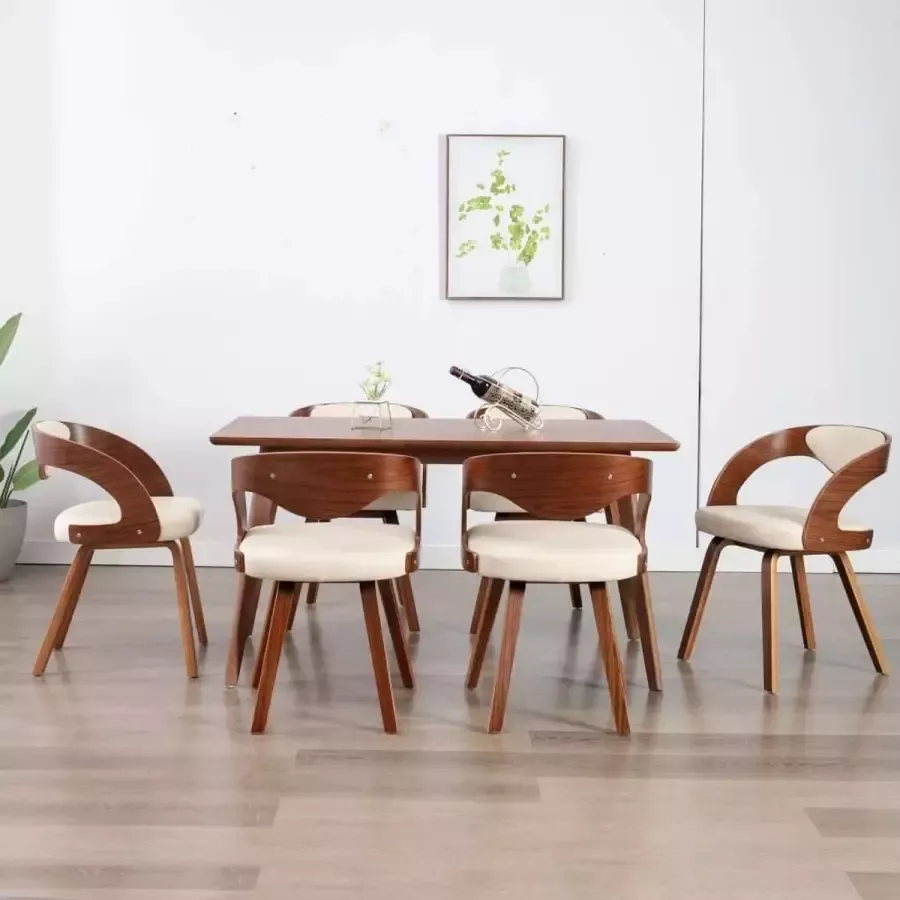Medina Eetkamerstoelen 6 st gebogen hout en kunstleer crème