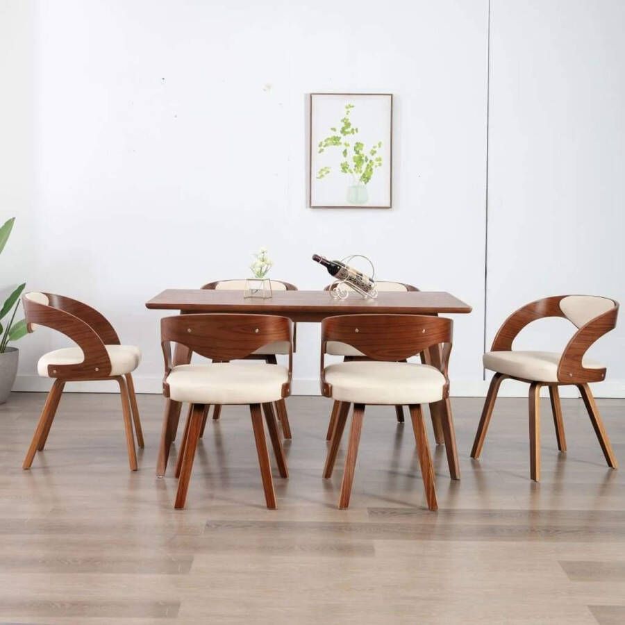 medina Eetkamerstoelen 6 st gebogen hout en kunstleer crème