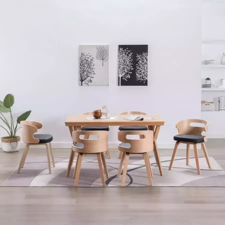 Medina Eetkamerstoelen 6 st gebogen hout en kunstleer zwart