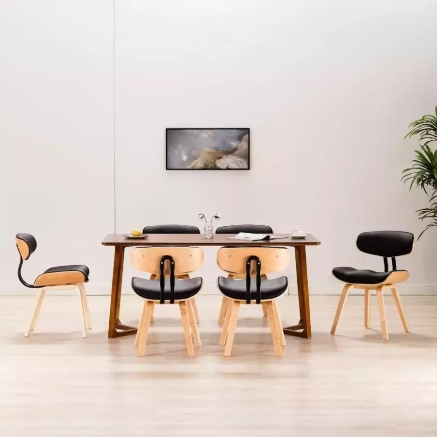 Medina Eetkamerstoelen 6 st gebogen hout en kunstleer zwart