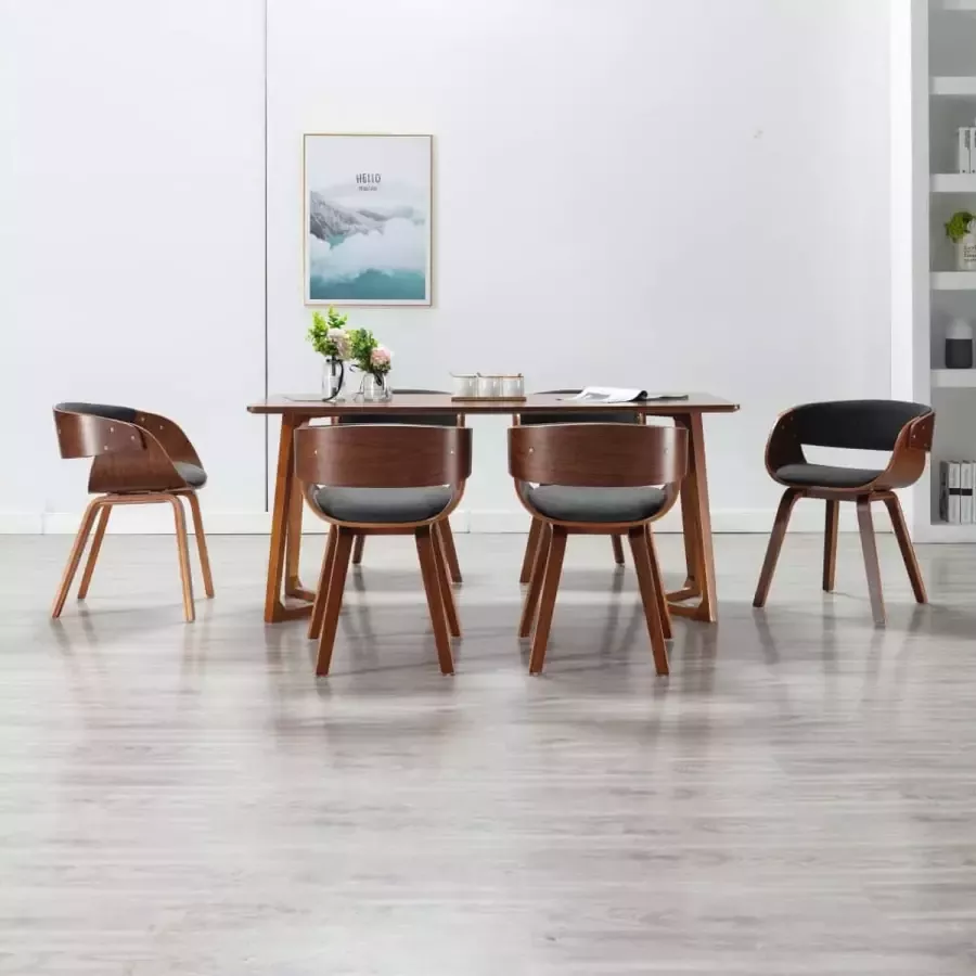 Medina Eetkamerstoelen 6 st gebogen hout en stof grijs