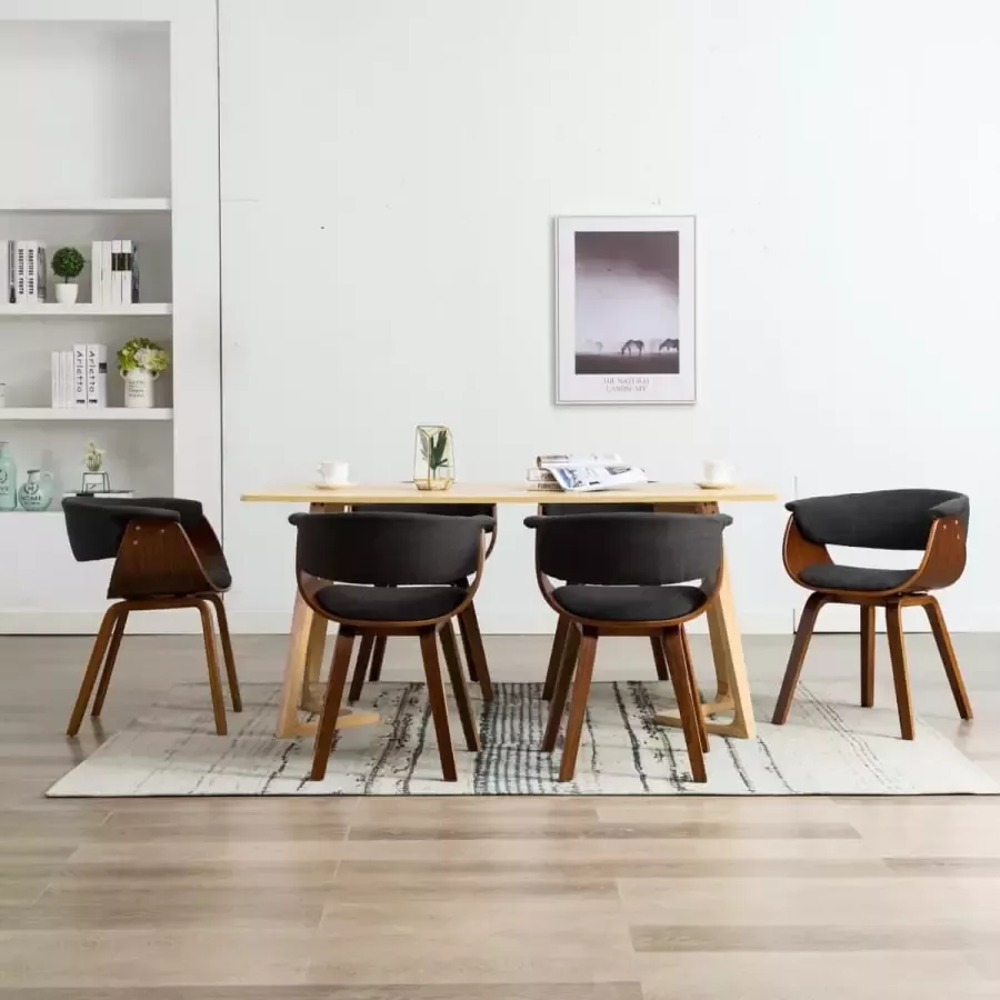 Medina Eetkamerstoelen 6 st gebogen hout en stof grijs