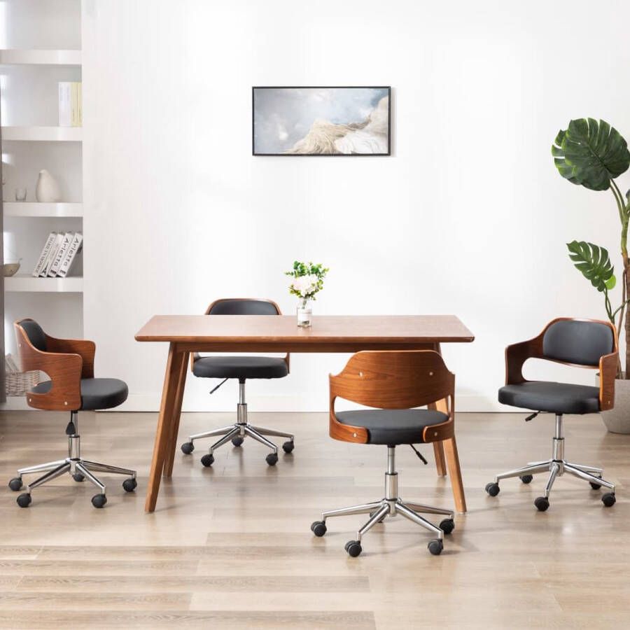 Medina Eetkamerstoelen draaibaar 4 st gebogen hout en kunstleer zwart