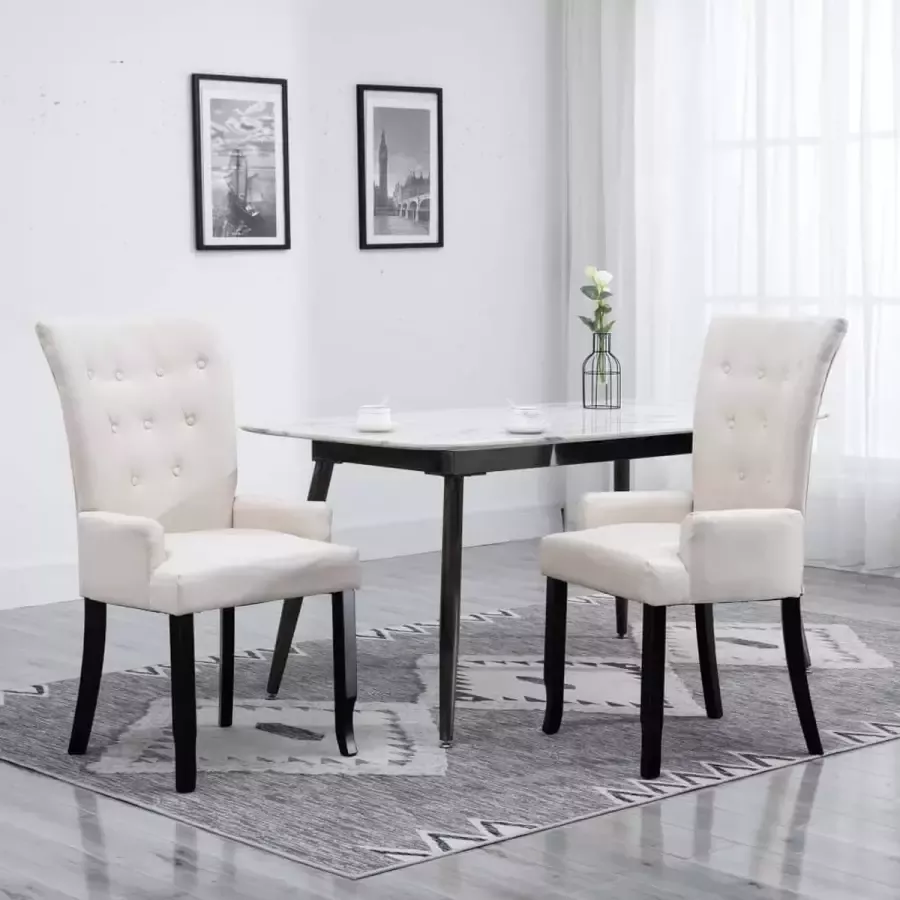 Medina Eetkamerstoelen met armleuningen 2 st stof beige