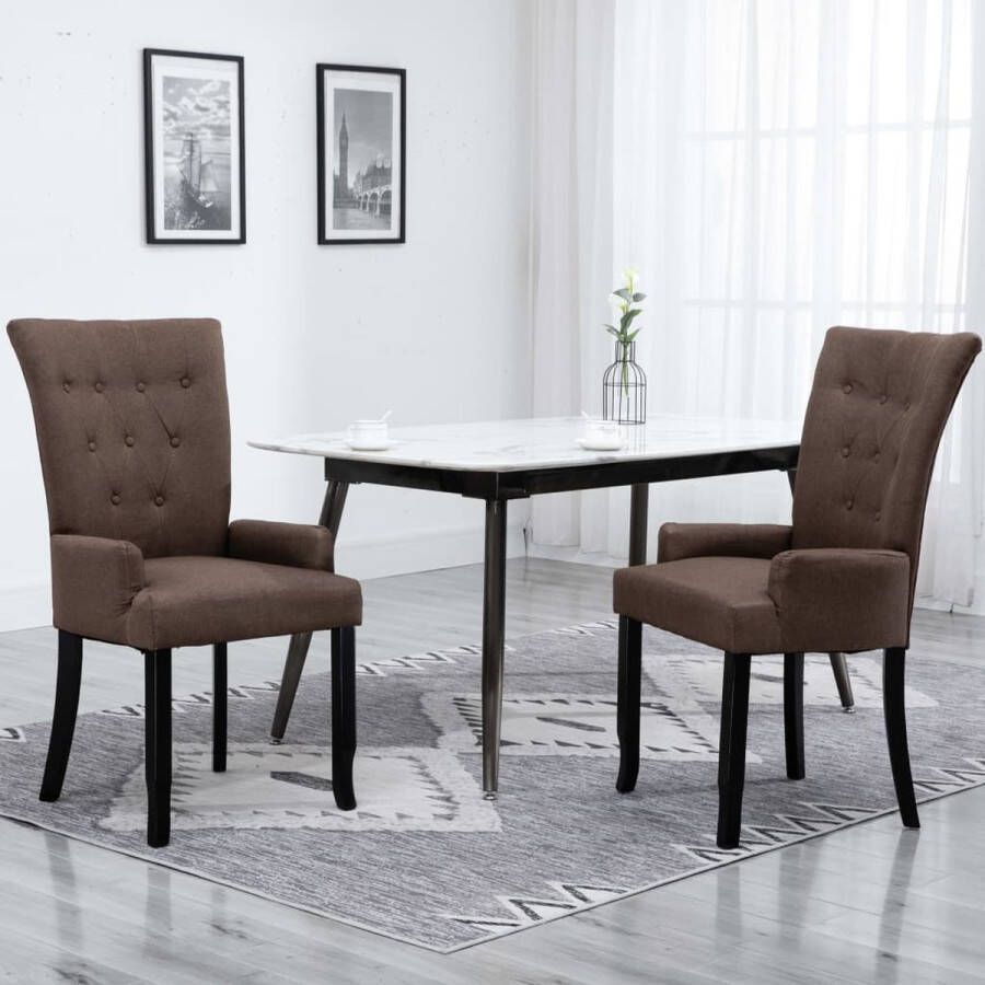 medina Eetkamerstoelen met armleuningen 2 st stof bruin