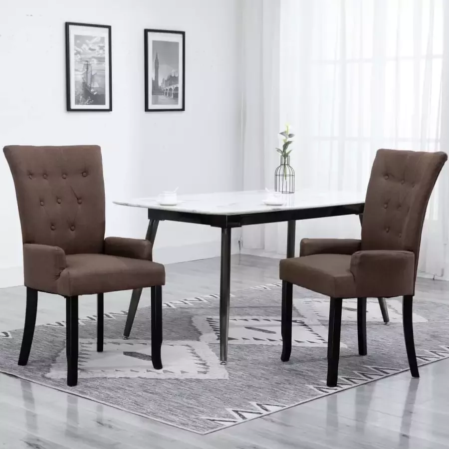 Medina Eetkamerstoelen met armleuningen 2 st stof bruin