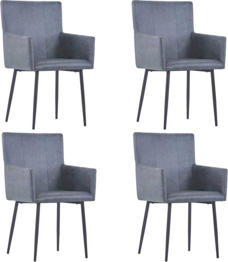 medina Eetkamerstoelen met armleuningen 4 st kunstsuède grijs
