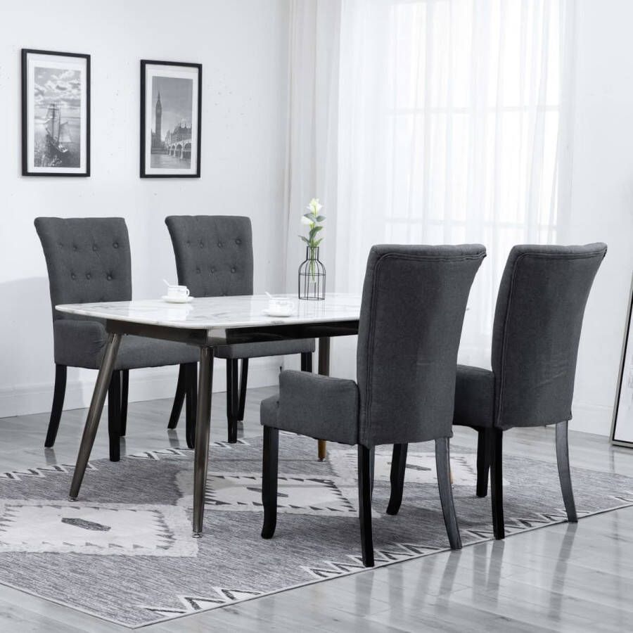Medina Eetkamerstoelen met armleuningen 4 st stof donkergrijs