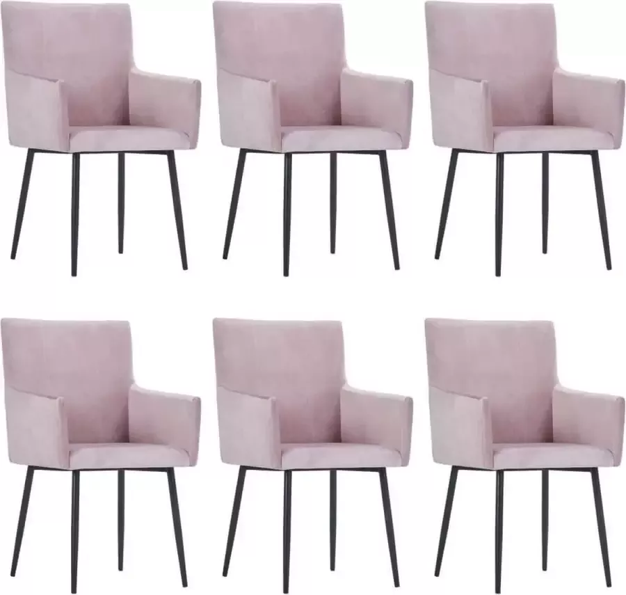 Medina Eetkamerstoelen met armleuningen 6 st fluweel roze